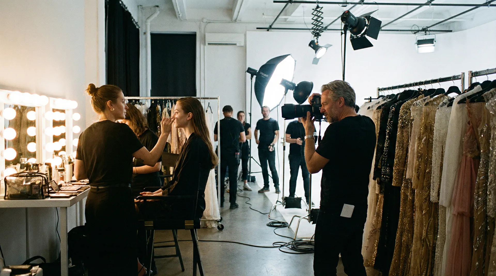 高端时尚大片拍摄幕后 化妆师与模特